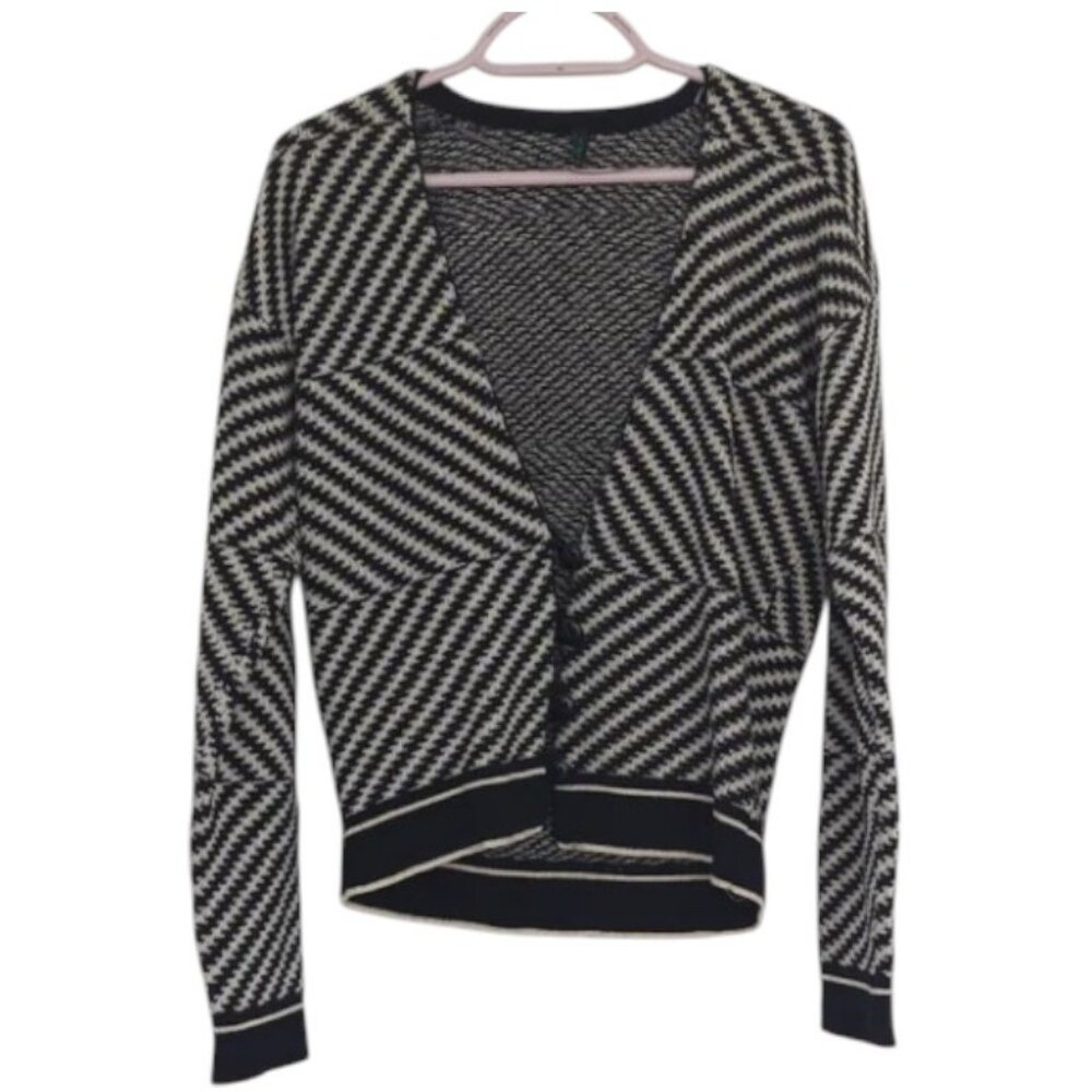 Stile Benetton (UCOB) black and white pattern wool knit cardigan sweater size M